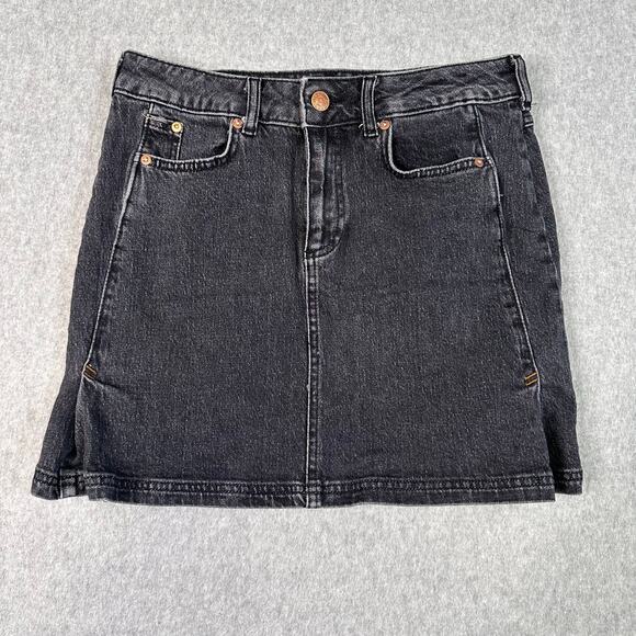 Pilcro Mini Skirt Black Womens Size 2 Side-Pleat Denim Stretch A-Line Zip Front - Picture 1 of 8